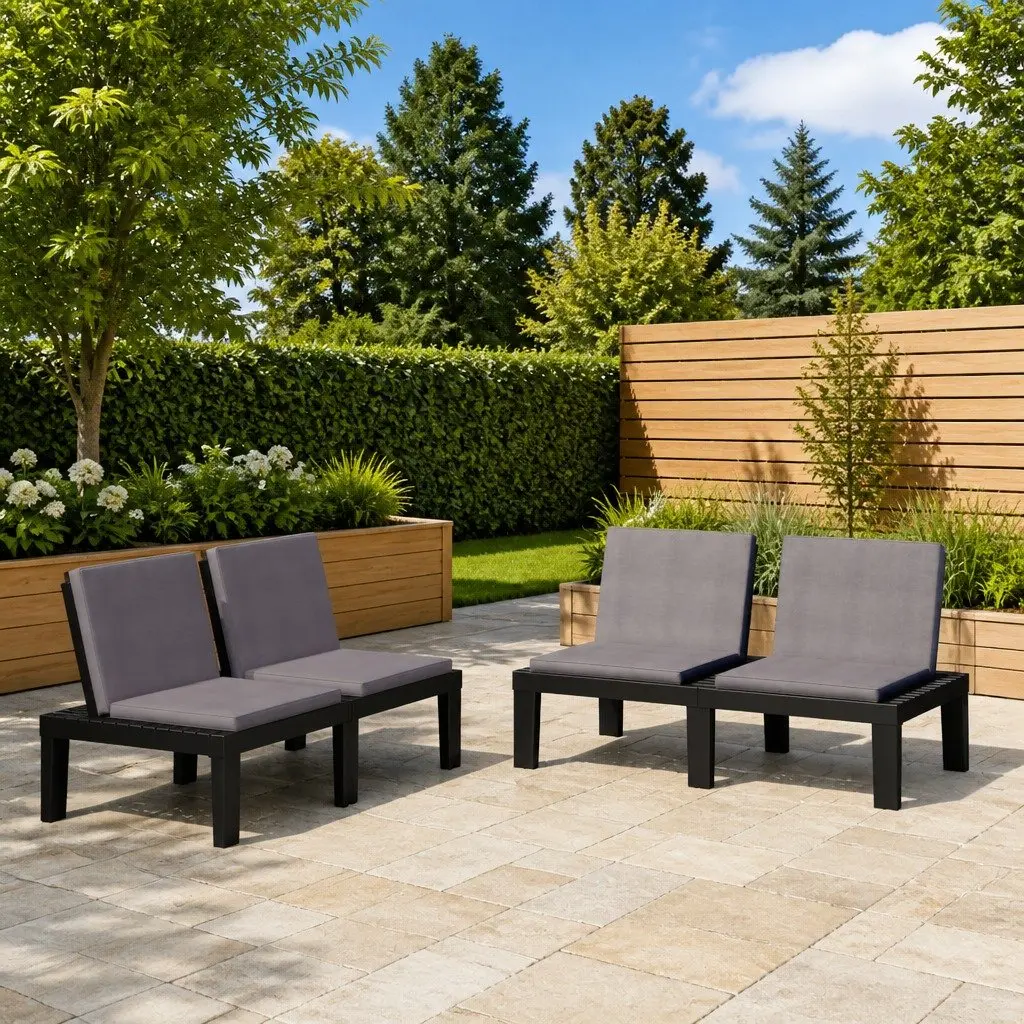 Grey Garden Lounge Benches with Cushions Set
