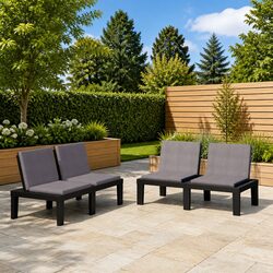 Durable Grey Garden Lounge Benches with Cushions Set