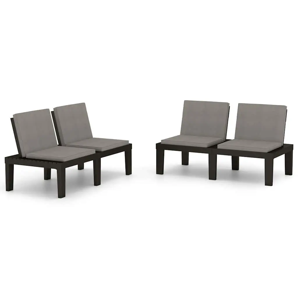 Grey Garden Lounge Benches with Cushions Set