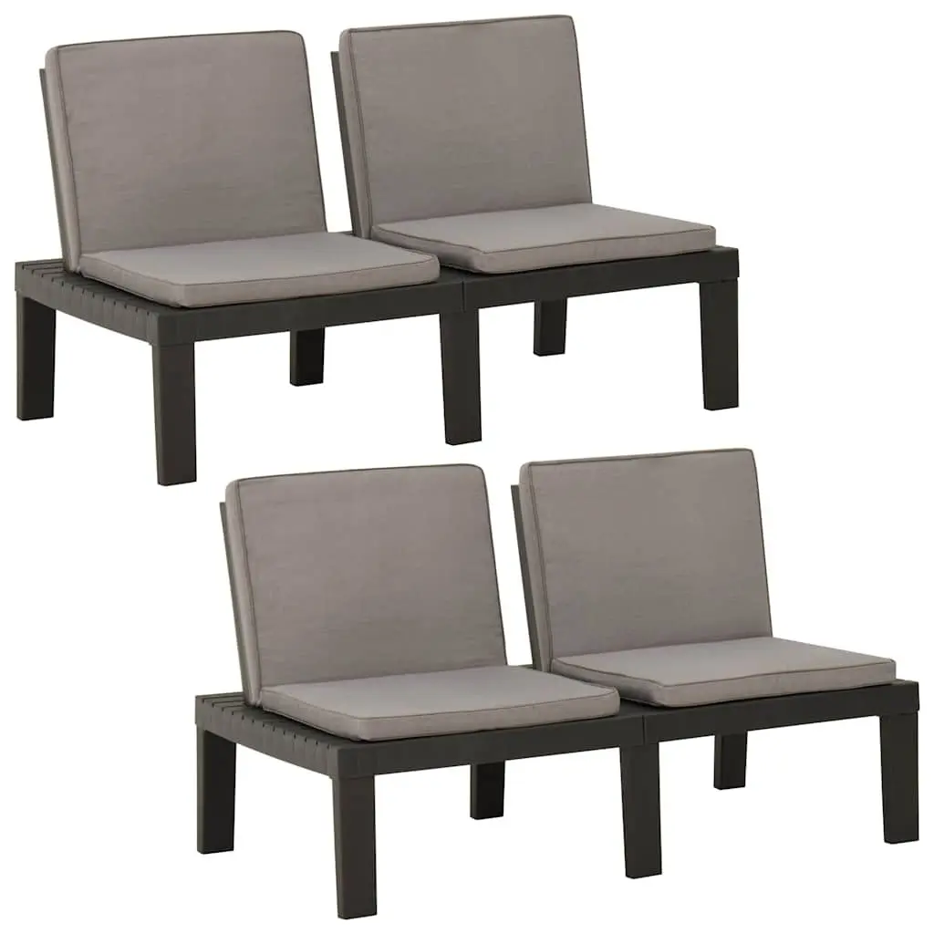 Grey Garden Lounge Benches with Cushions Set
