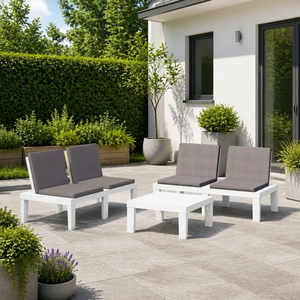 3 Piece Garden Lounge Set Plastic White