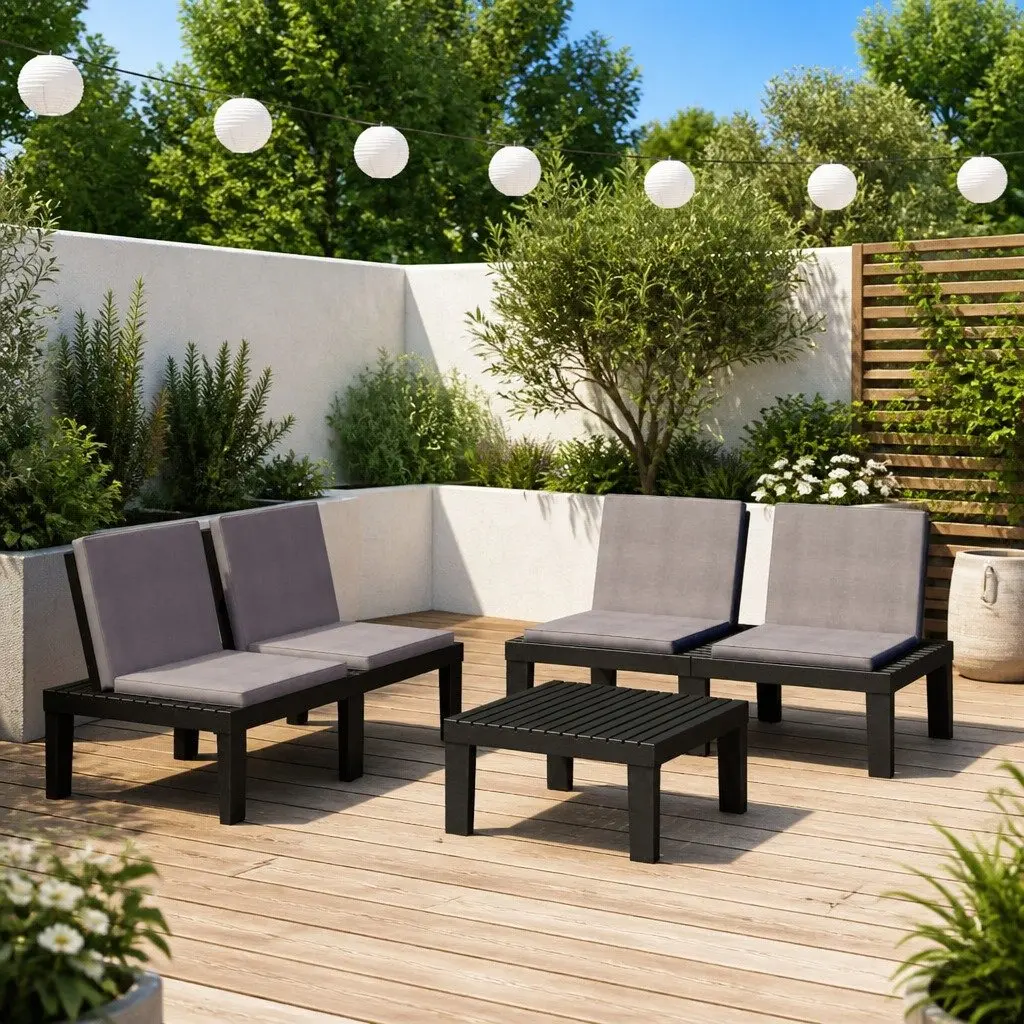 Grey 3 Piece Outdoor Lounge Set with Cushions