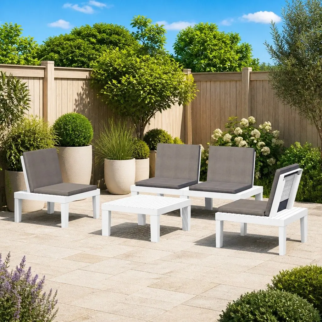 Garden Lounge Set Plastic 4 Piece Outdoor Furniture Table White