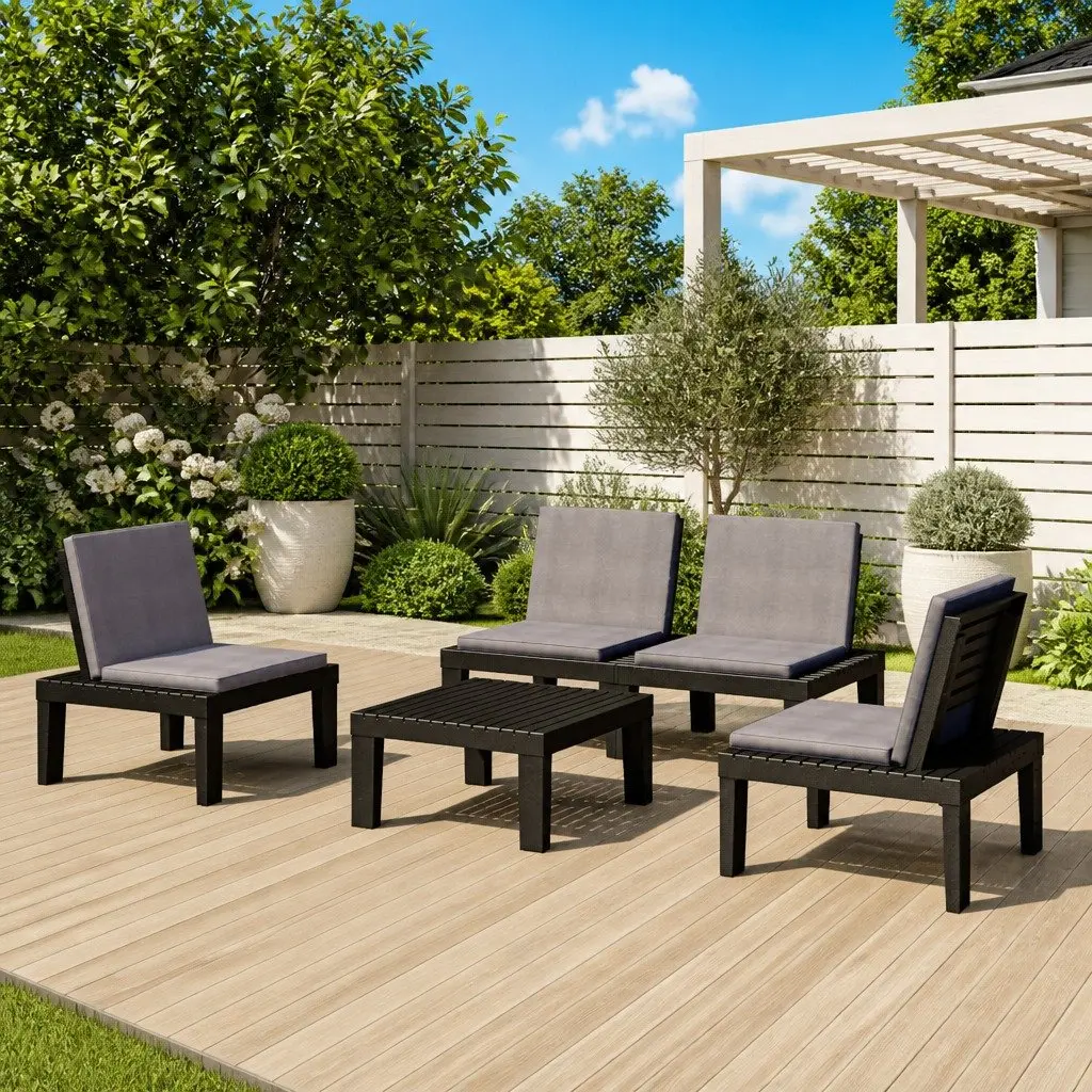 4 Piece Garden Lounge Set Plastic Grey Outdoor Furniture