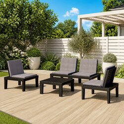 Durable 4 Piece Grey Garden Lounge Set with Cushions