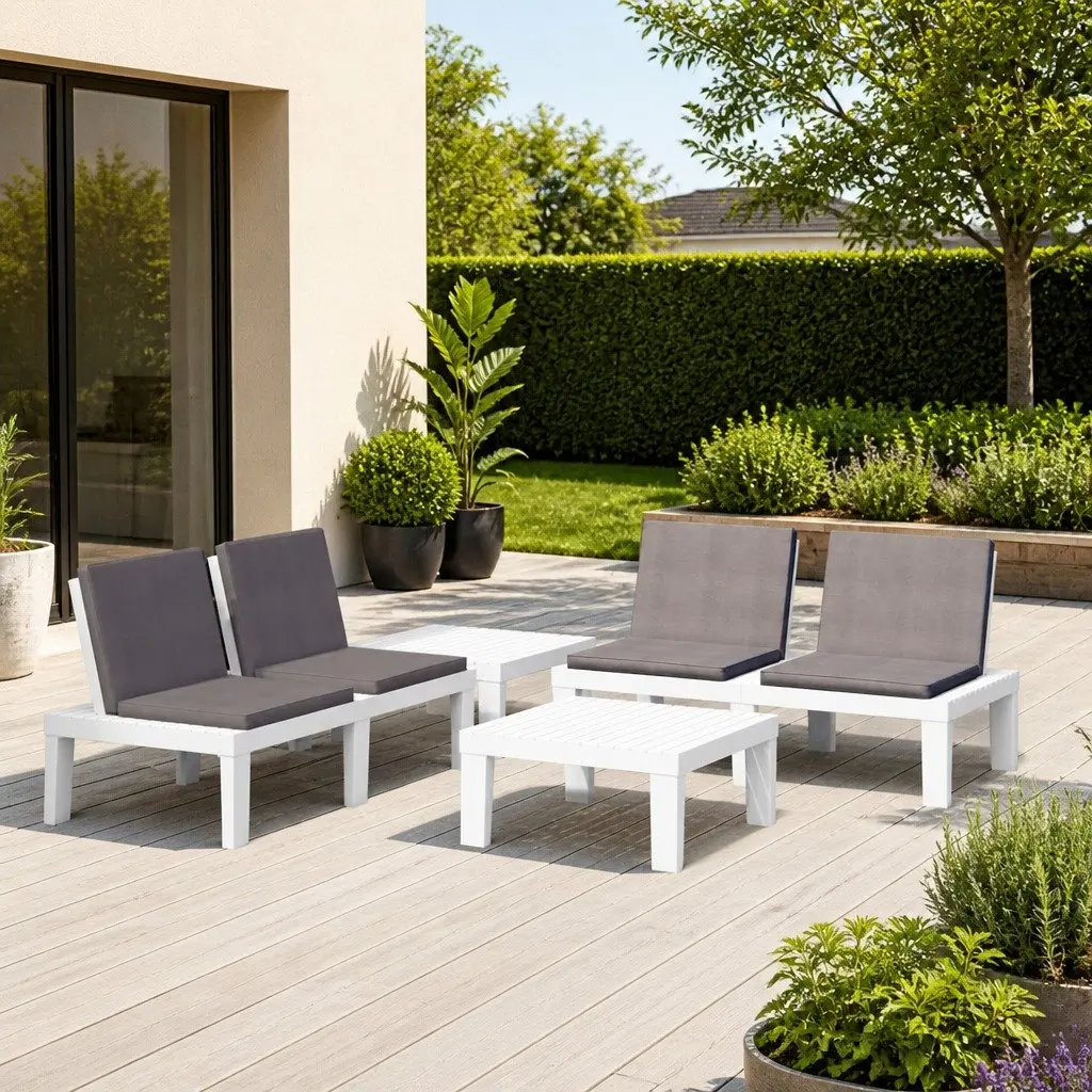 4 Piece Outdoor Lounge Set Plastic White