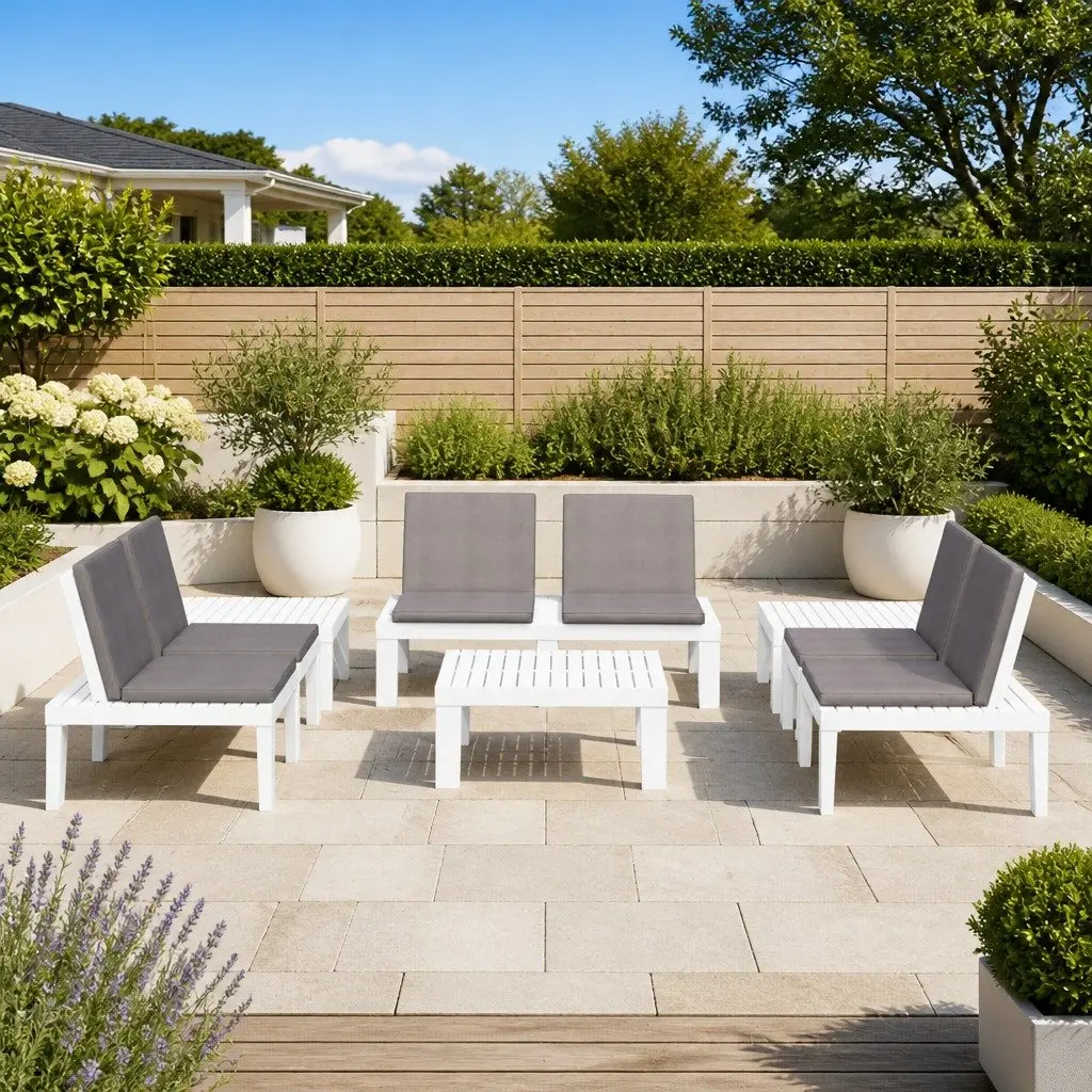 6 Piece Outdoor Lounge Set Plastic White Garden Furniture Patio Seating