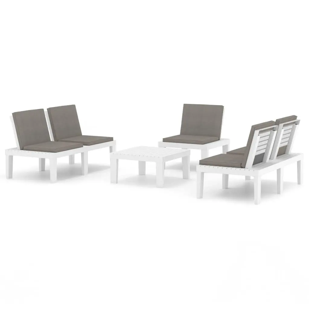 4 Piece Outdoor Lounge Set Plastic White with Cushions Table