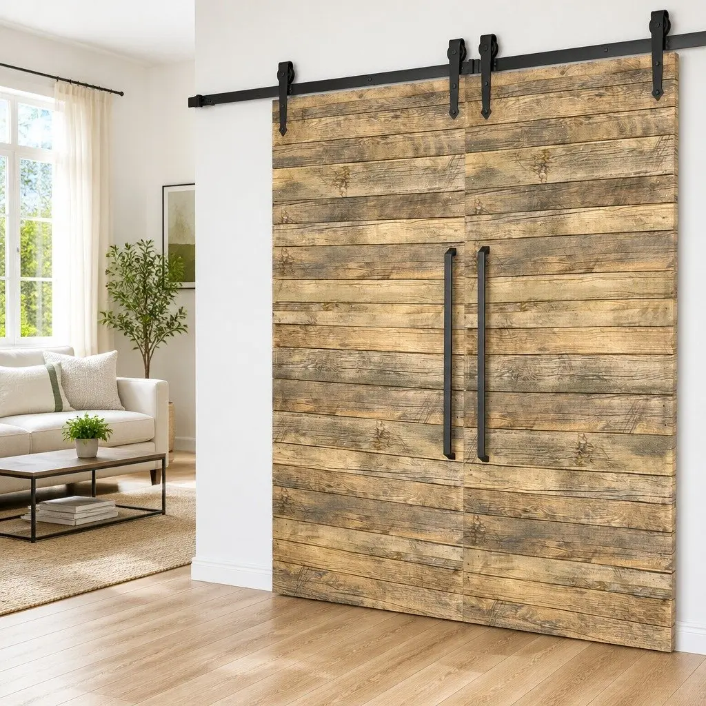 Sliding Door Hardware Kit Black Powder-Coated Steel 200cm Track Rollers Barn Door Hanger Set