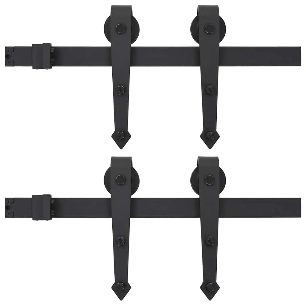 Sliding Door Hardware Kit Black Powder-Coated Steel 200cm Track Rollers Barn Door Hanger Set