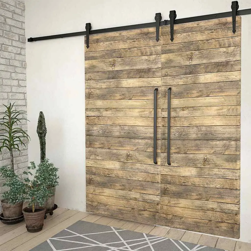 Sliding Door Hardware Kit Black Powder-Coated Steel 200cm Track Rollers Barn Door Hanger Set