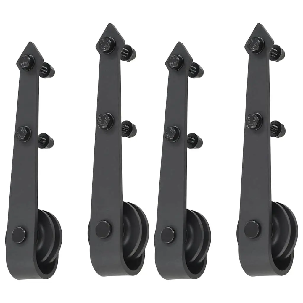Sliding Door Hardware Kit Black Powder-Coated Steel 200cm Track Rollers Barn Door Hanger Set
