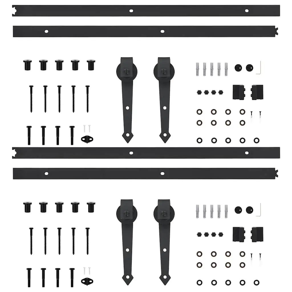 Sliding Door Hardware Kit Black Powder-Coated Steel 200cm Track Rollers Barn Door Hanger Set