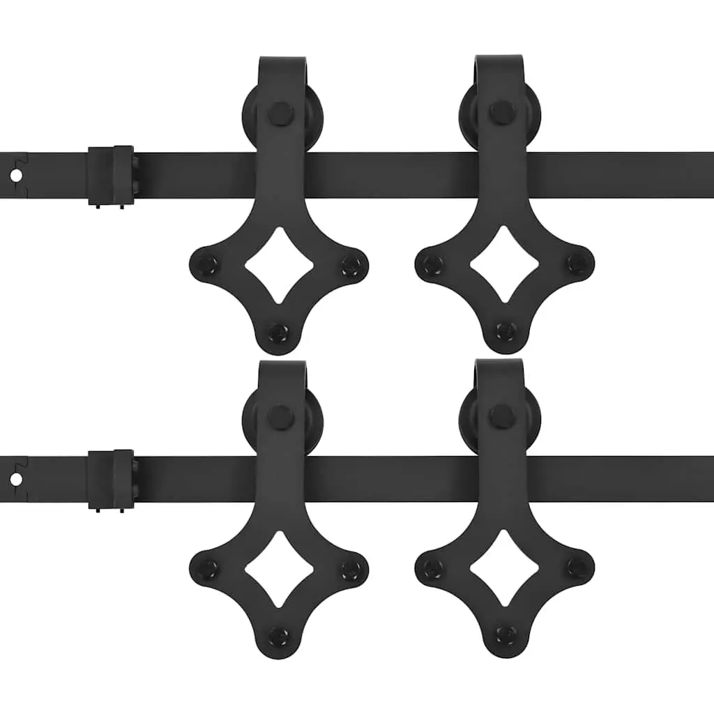 Sliding Door Hardware Kit Steel 183 cm Black Track Rollers