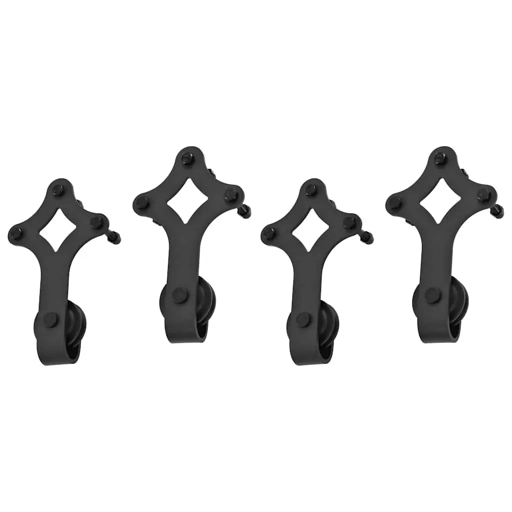 Sliding Door Hardware Kit Steel 183 cm Black Track Rollers