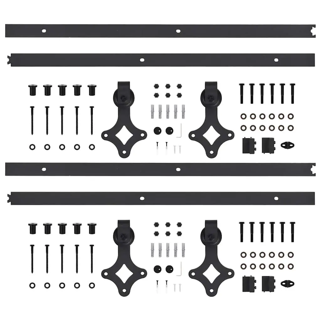 Sliding Door Hardware Kit Steel 183 cm Black Track Rollers