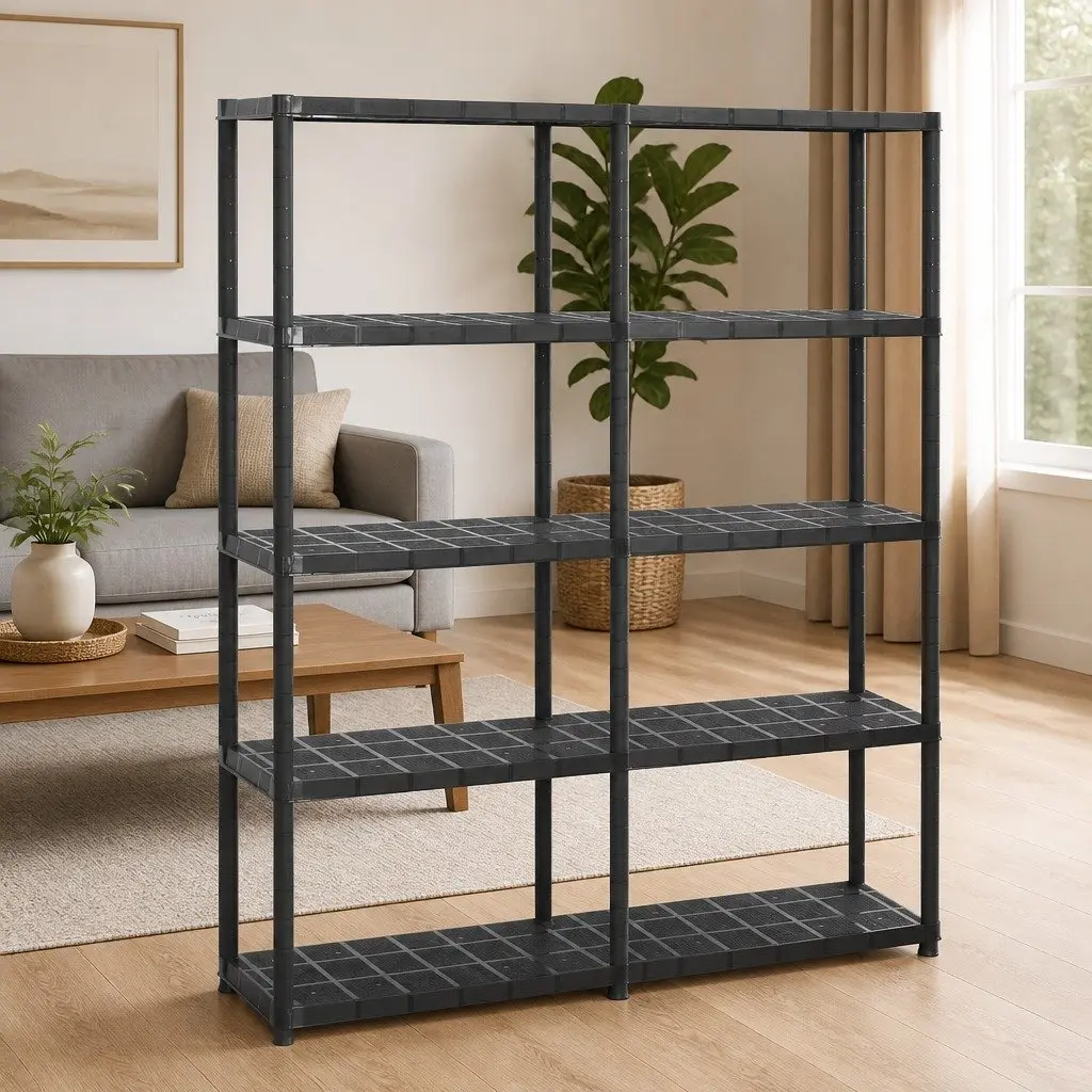 5-Tier Plastic Storage Shelf in Black