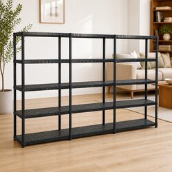 5-Tier Storage Shelf Black Plastic Shelving Unit Bookshelf Display Rack
