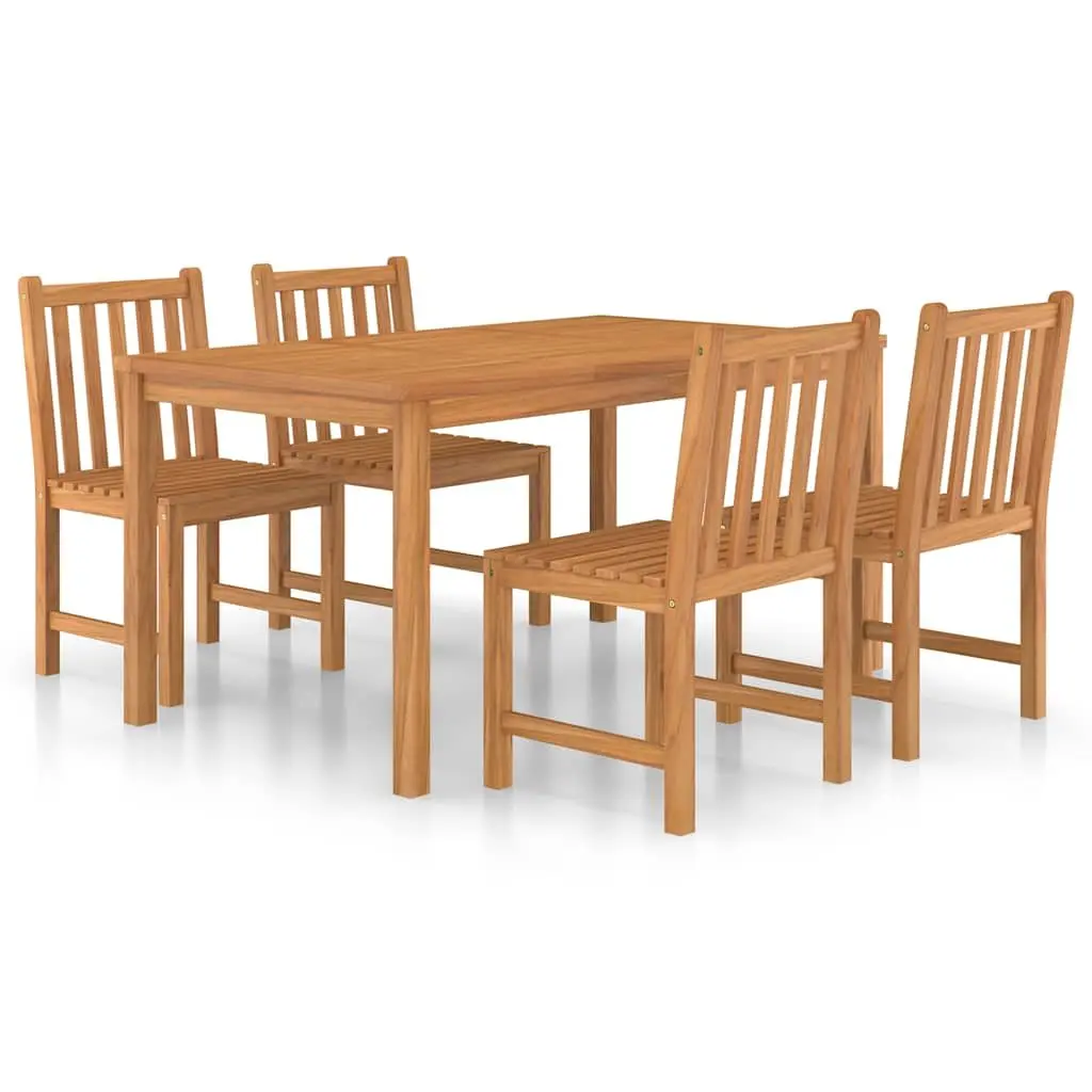 Garden Dining Set Solid Teak Wood 5 Piece Outdoor Furniture Table Chairs Brown