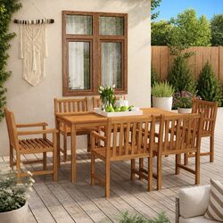 Sturdy 7-Piece Teak Wood Dining Set for Outdoors
