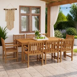 Garden Dining Set 9 Piece Outdoor Furniture Table Chairs Teak Wood Brown