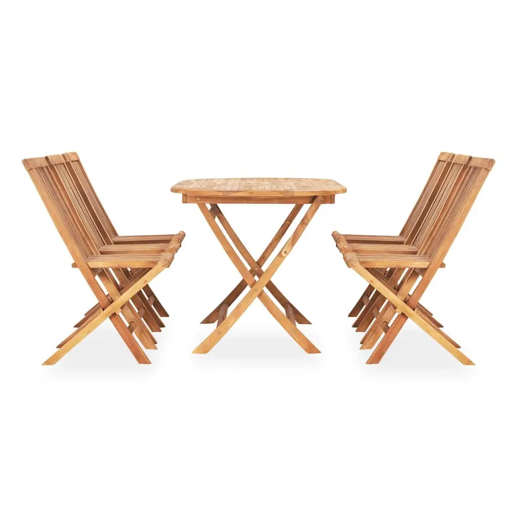 7 Piece Folding Outdoor Dining Set Solid Teak Wood Brown