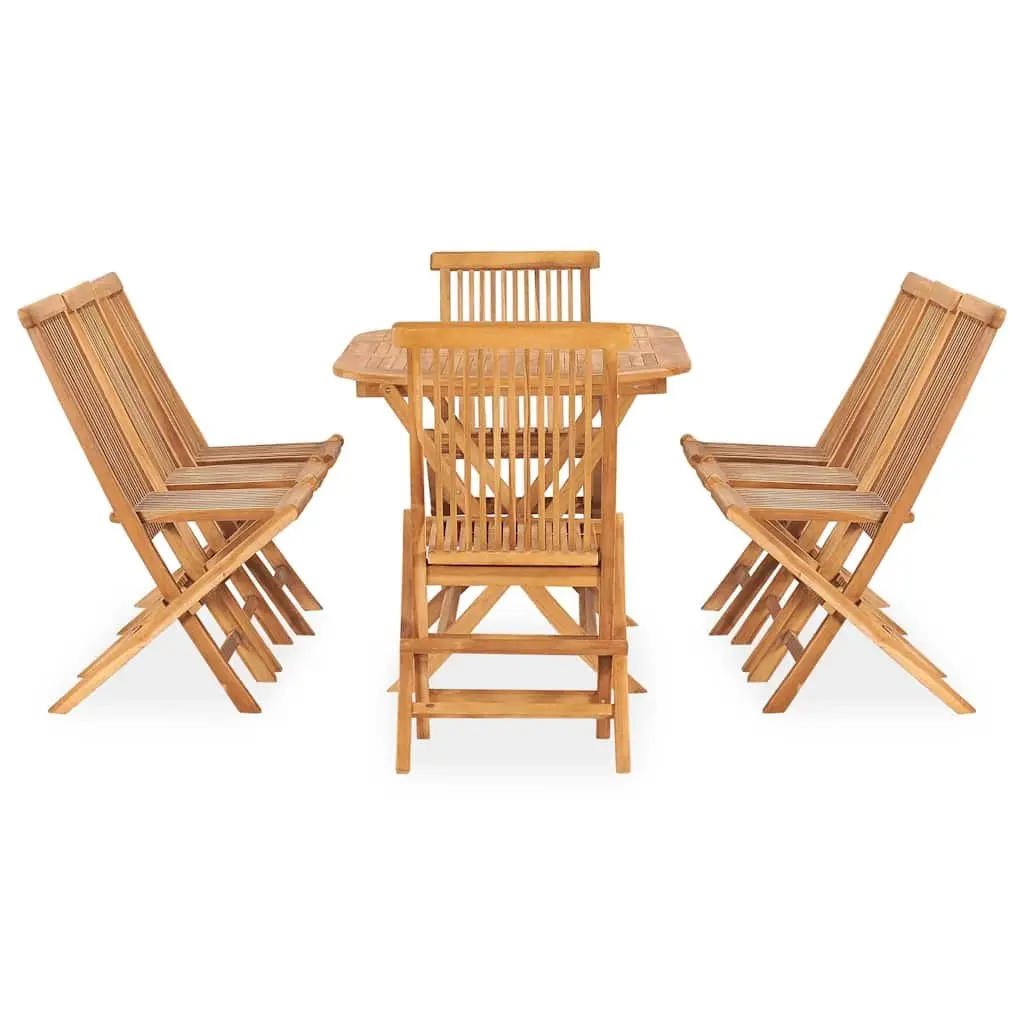 9 Piece Teak Brown Outdoor Folding Dining Set