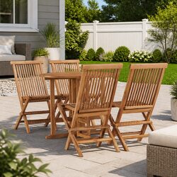 5 Piece Teak Wood Folding Dining Set for Outdoors