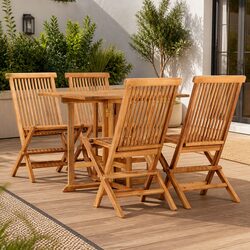 5 Piece Teak Wood Folding Dining Set for Outdoor Spaces