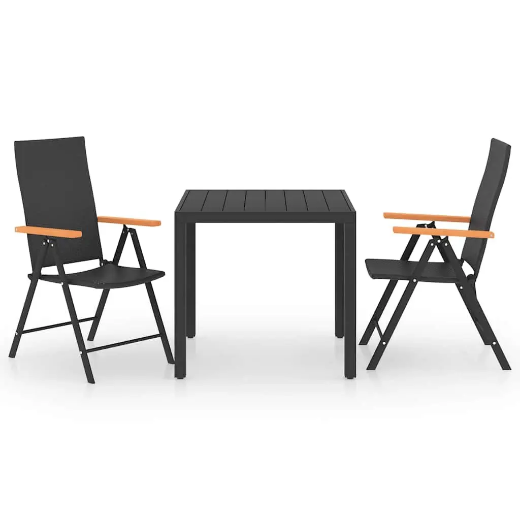 Garden Dining Set 3 Piece Outdoor Patio Furniture Table and Chairs Black Brown