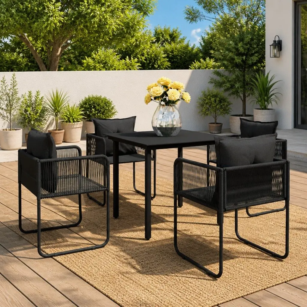 5-Piece Outdoor Dining Set with Rattan Chairs