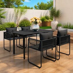 5 Piece Black Patio Garden Dining Set with Rattan Chairs