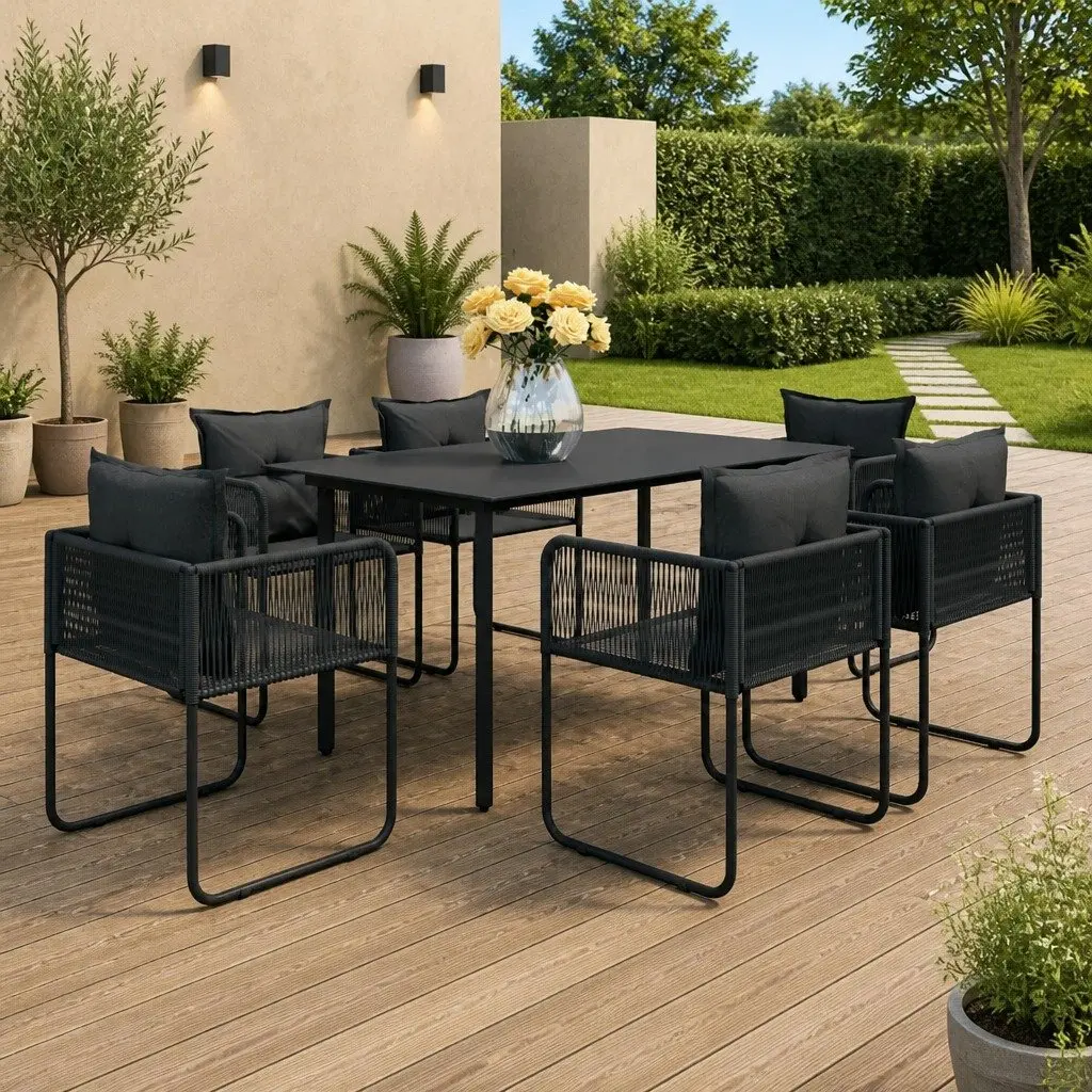 7 Piece Black Rattan Garden Dining Set