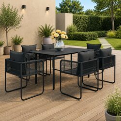 High-Quality 7 Piece Black Rattan Garden Dining Set