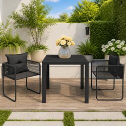 Durable 3 Piece Outdoor Dining Set with Rattan Chairs