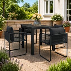 Durable 5 Piece Outdoor Dining Set Black Rattan Furniture