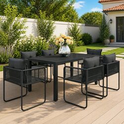 Durable 7 Piece Black Rattan Garden Dining Set
