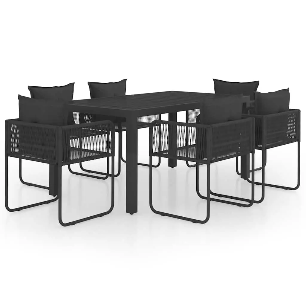 7 Piece Black Rattan Garden Dining Set