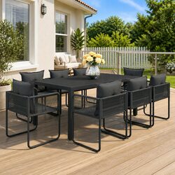 Black 9-Piece Outdoor Garden Dining Set with Cushions