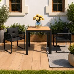 Durable 3 Piece Black Garden Dining Set for Outdoors