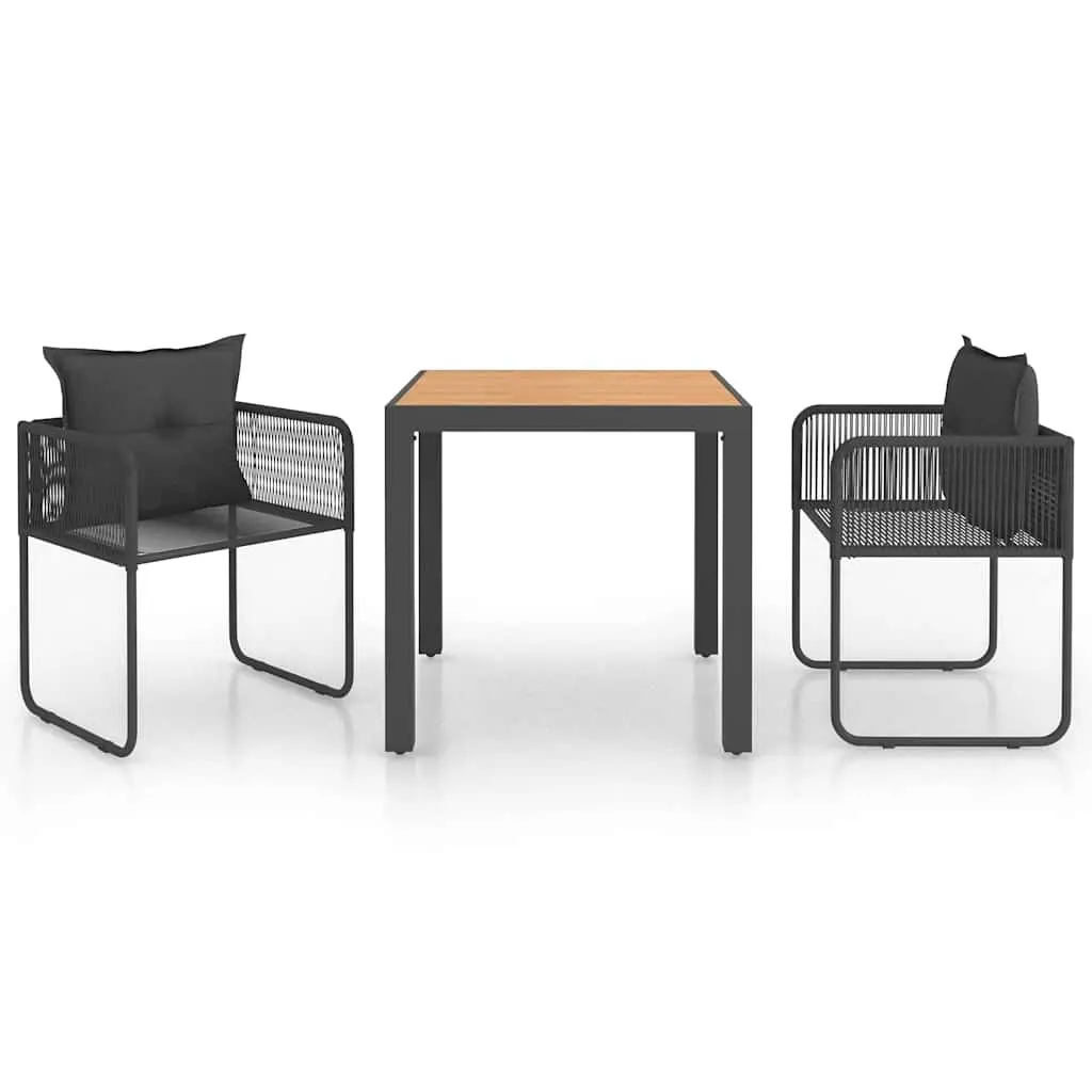 3 Piece Black Garden Dining Set for Outdoors