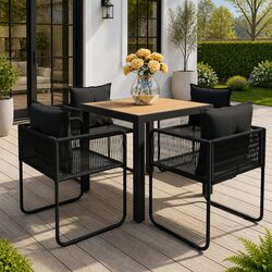 Durable 5 Piece Garden Dining Set with Black Rattan