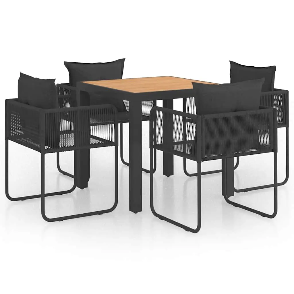 5 Piece Garden Dining Set PVC Rattan Powder-coated Steel Aluminium WPC Black