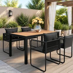 Durable 5 Piece Garden Dining Set with Rattan Chairs