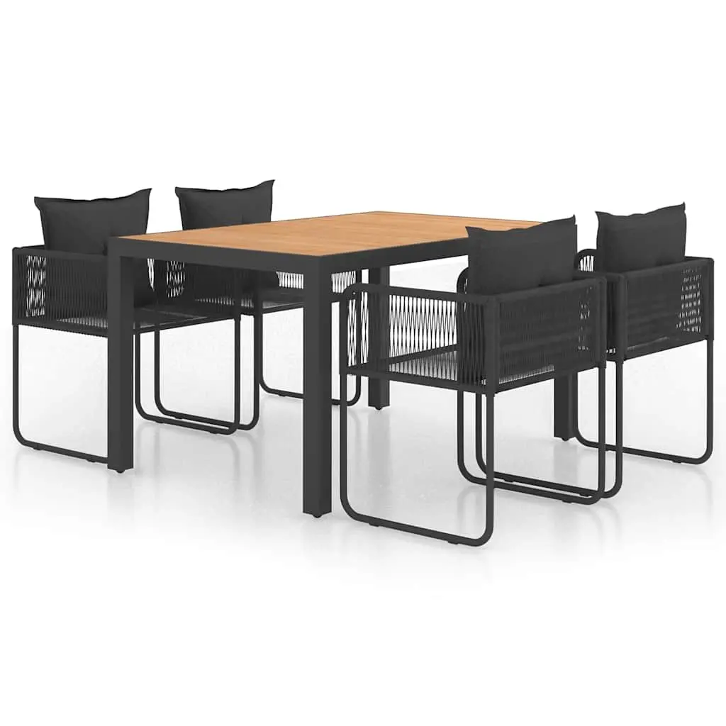 5 Piece Garden Dining Set PVC Rattan Steel Chairs Aluminium Table WPC Top Black