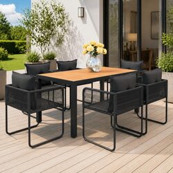 Black 7-Piece Outdoor Garden Dining Set with Cushions