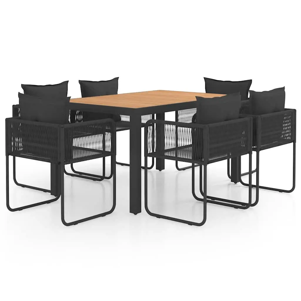 7 Piece Garden Dining Set Aluminium WPC Table PVC Rattan Chairs Black
