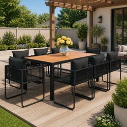 Durable 9 Piece Rattan Garden Dining Set for Outdoor Use