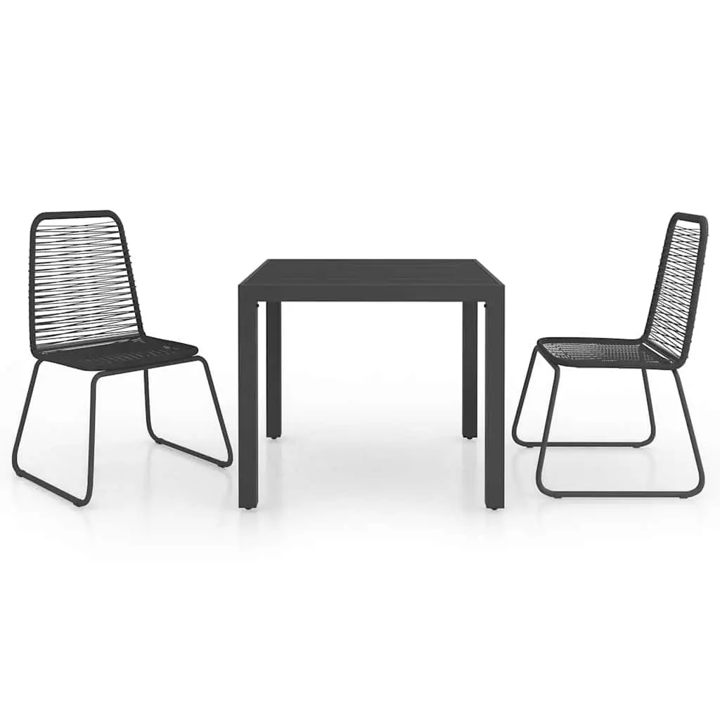 Black 3-Piece Garden Dining Set for Outdoors