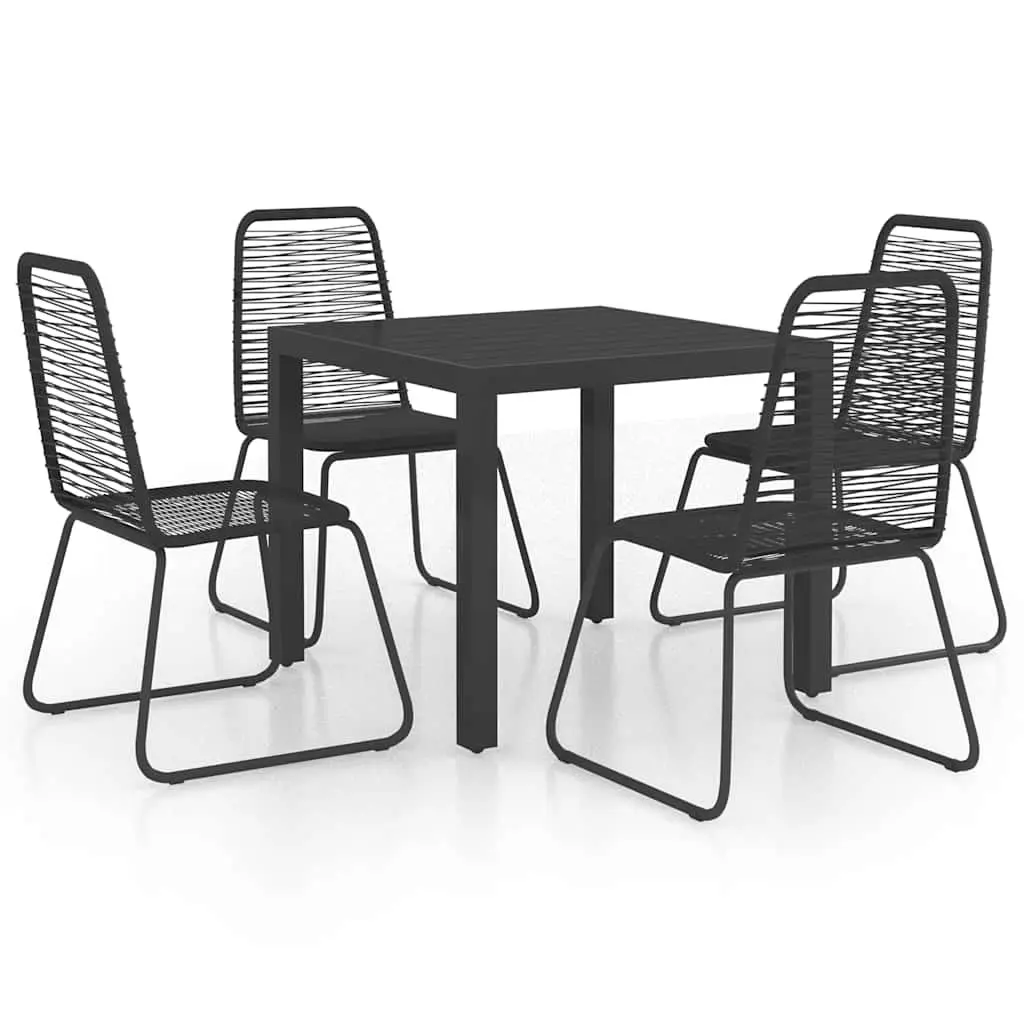 5 Piece Outdoor Dining Set Black Garden Patio Table Chairs Rattan Furniture